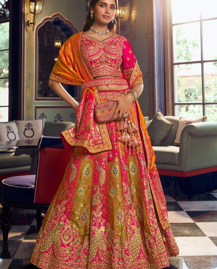 10380 - Adorable Embroidered Banarasi Multi Colour Designer Lehenga Choli